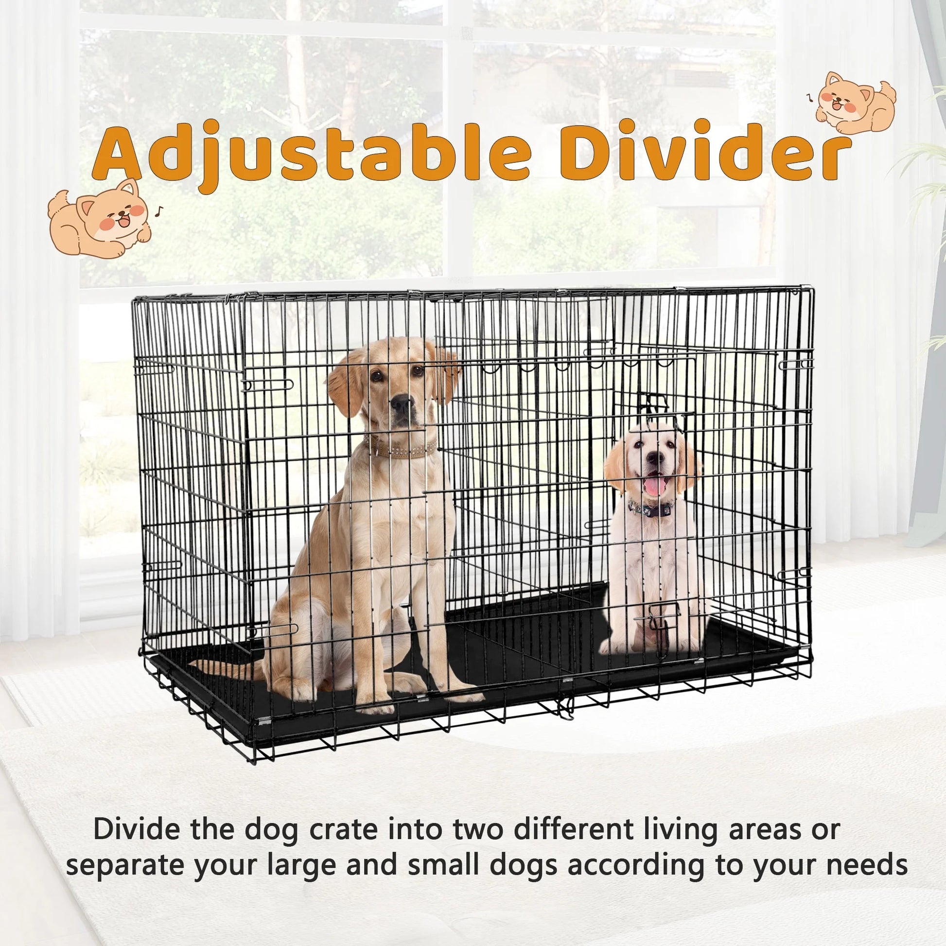 24 Inch Dog Crate, Dog Kennel Dog Crate Folding Metal Dog Crate with Double-Door,Divider Panel, Removable Tray and Handle Pet Dog Cages for Small Dogs Indoor Outdoor, Black