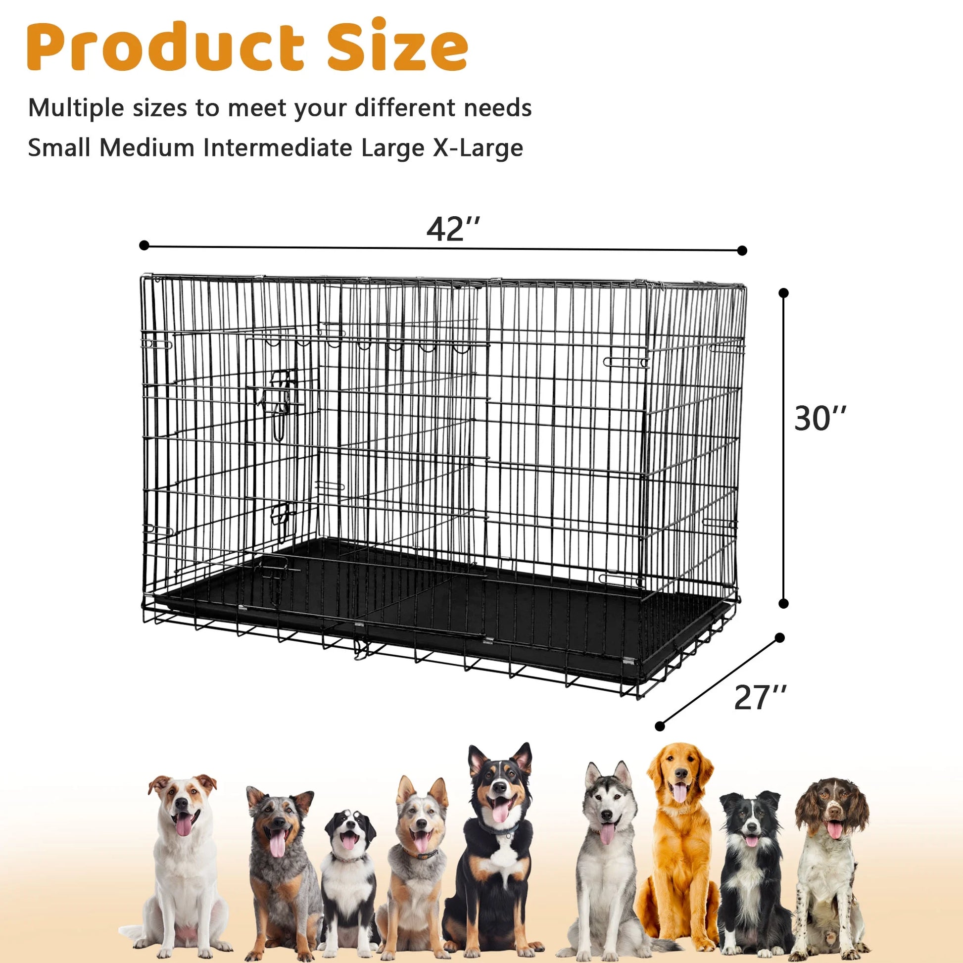 24 Inch Dog Crate, Dog Kennel Dog Crate Folding Metal Dog Crate with Double-Door,Divider Panel, Removable Tray and Handle Pet Dog Cages for Small Dogs Indoor Outdoor, Black