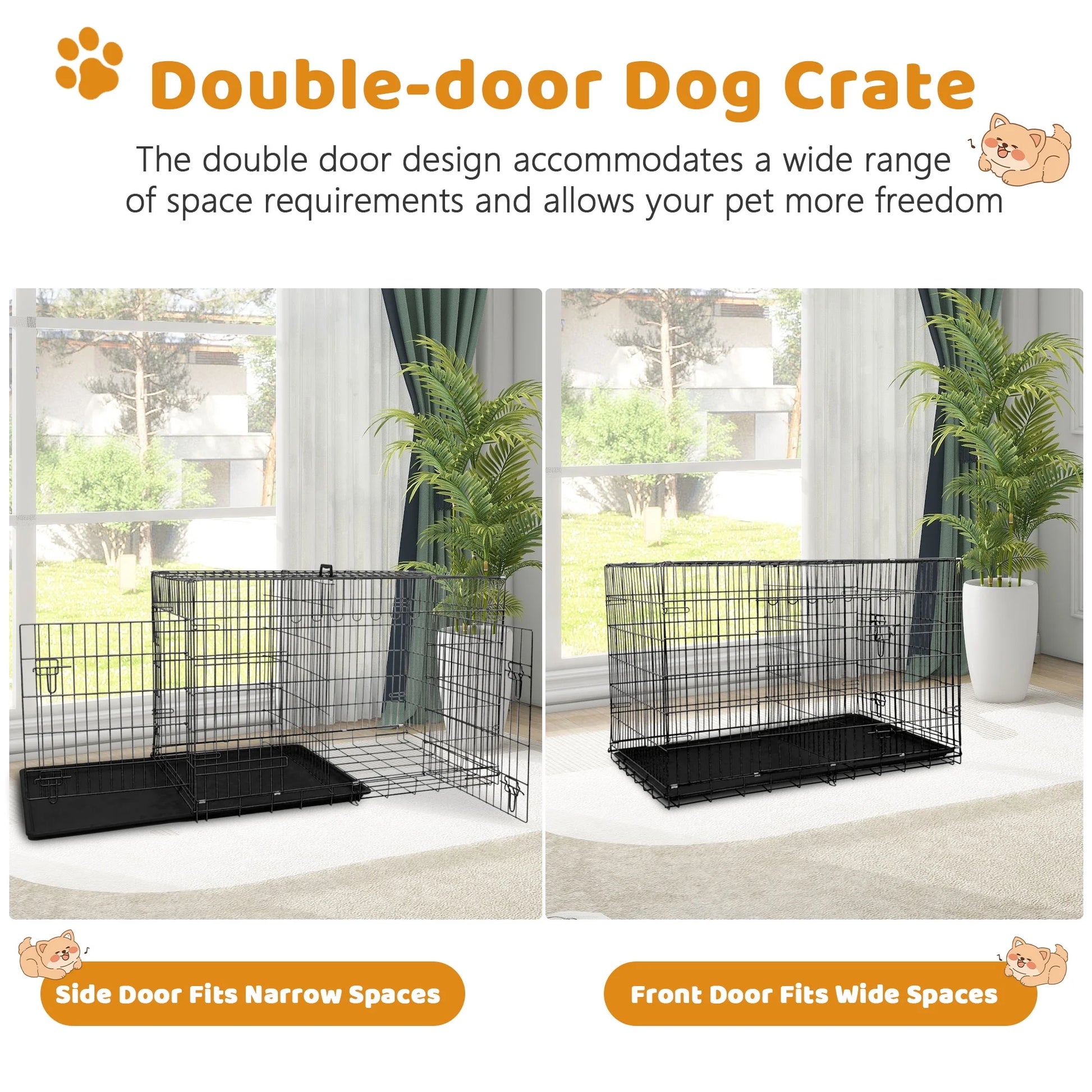 24 Inch Dog Crate, Dog Kennel Dog Crate Folding Metal Dog Crate with Double-Door,Divider Panel, Removable Tray and Handle Pet Dog Cages for Small Dogs Indoor Outdoor, Black